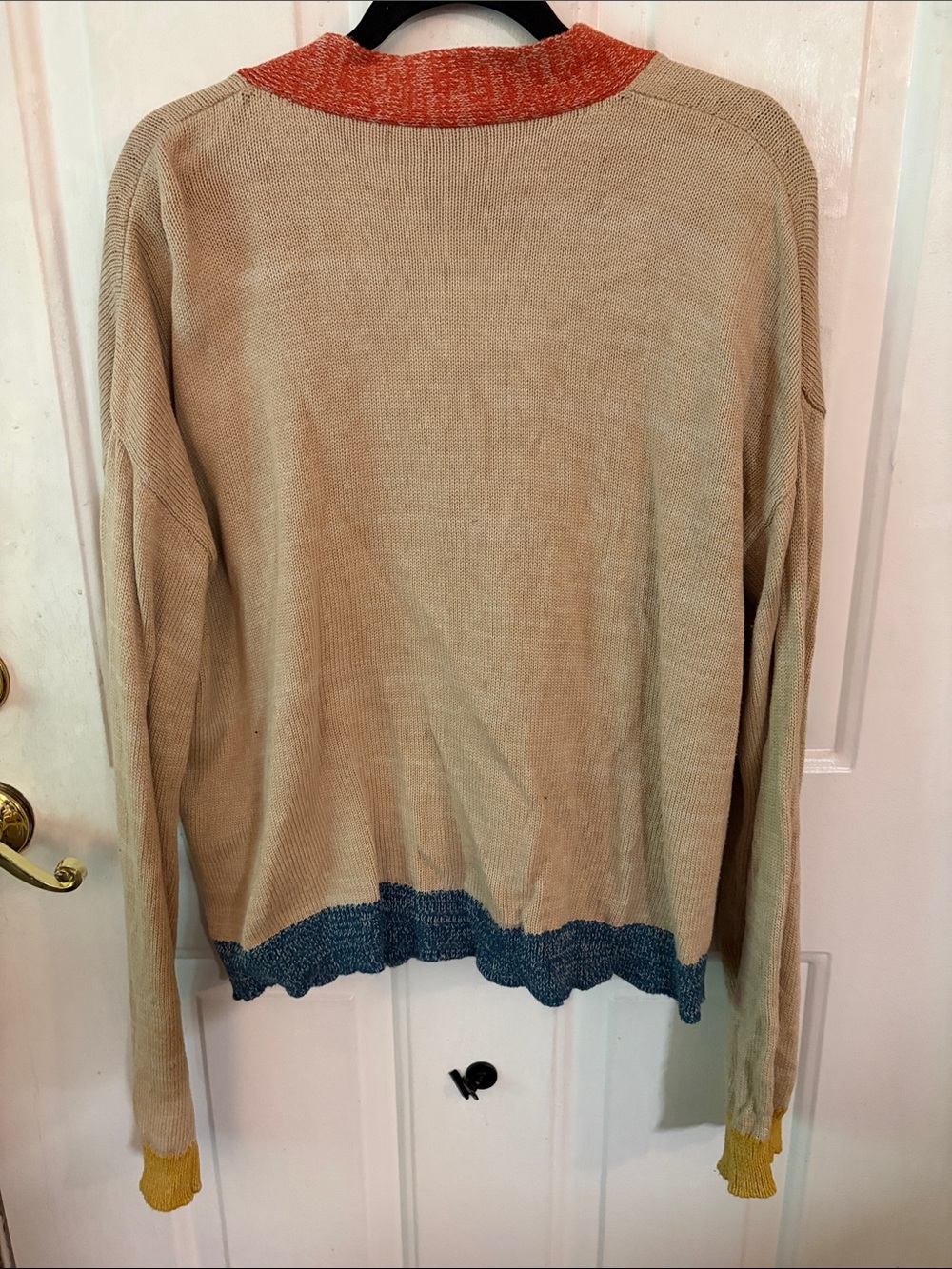 Pendleton Beige Cardigan with Orange Trim and Blue Hem - Picture 4 of 4